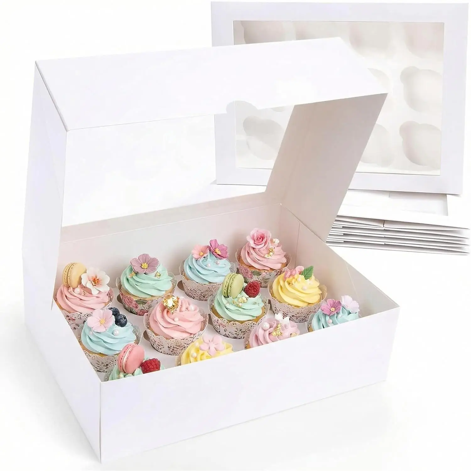 12-Slot Cupcake Boxes (6PCS with Window) - 72-Pastry Capacity, 13.2"x9.8"x4" Extra-Deep Space, Secure Protection, Stable Transport, Versatile Holiday Gifting Supplies for Large Celebrations Bakery Needs