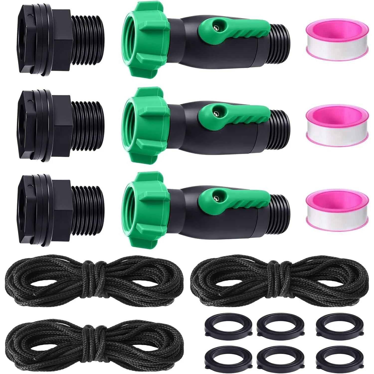 3 Sets Rain Barrel Spigot Kit 3/4" High Flow Water Barrel Faucet 3/4 NPS Inlet x 3/4 GHT Outlet Bulkhead Plastic Spigot for Downspout Container Rainwater Collection(180  Valve)
