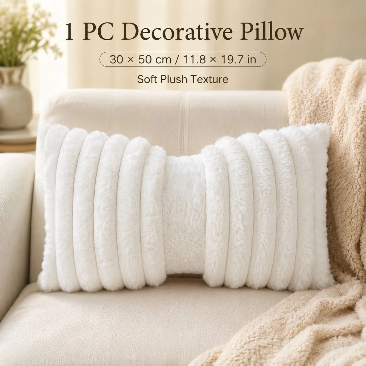 Plush Bowknot Decorative Pillow, Soft Comfortable Lumbar Cushion, Waist Back Cushion, Back Cushion, Bolster Cushion, 30cm X 50cm (15.7in), Ideal for Home Decoration