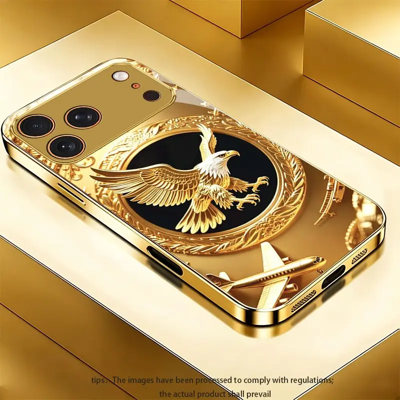 Majestic white-headed golden eagle Shockproof phone case suitable for iPhone 6/6S/7/8/SE (2020)/SE (2022)/6 Plus/6S Plus/7 Plus/8 Plus Light luxury gold glass texture phone case
