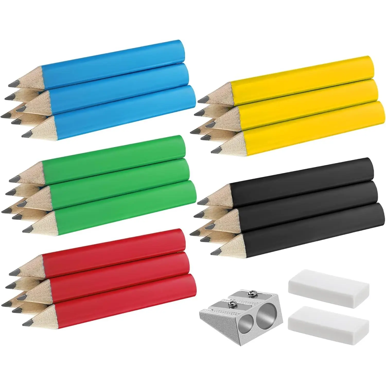 30 count Short Triangular  Pencils Bulk  of School 3.5 Inch Wooden  Pencils with Sharpener and 2 Erasers for , , , Beginners( Colors)