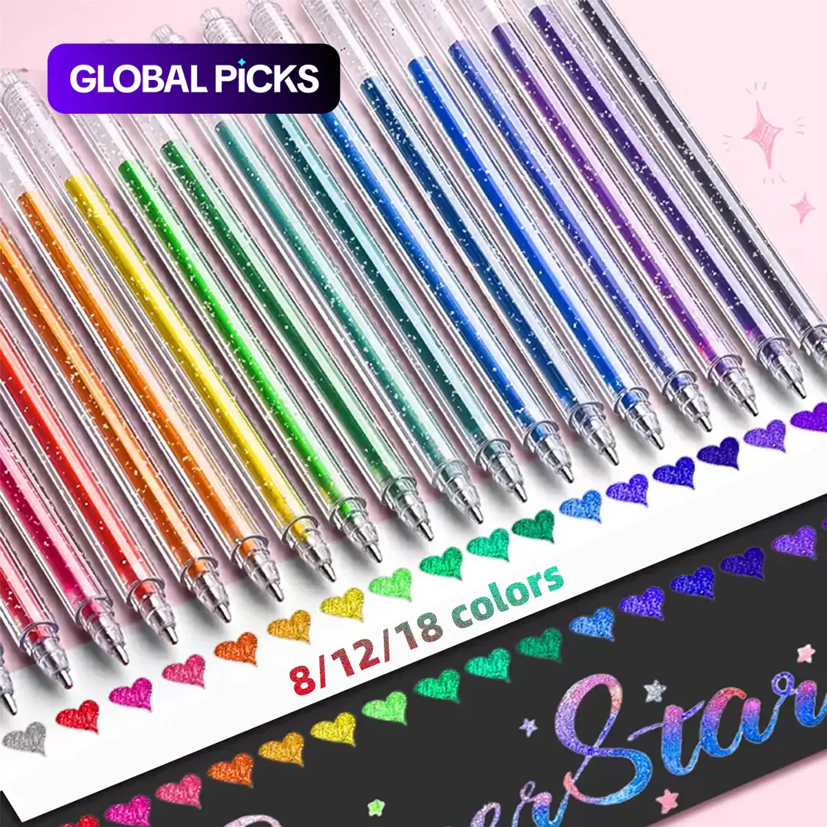 Glitter Gel Pen, Ink Gel Pens, 1.0 mm Metal Colored Ballpoint Pen, Specialty Writing Stationery for School and Office #GLOBAL PICKS