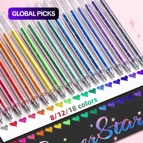 Glitter Gel Pen, Ink Gel Pens, Aesthetic Pens, 1.0 mm Metal Colored Ballpoint Pen, Specialty Writing Stationery for School, Office and Office Supplies