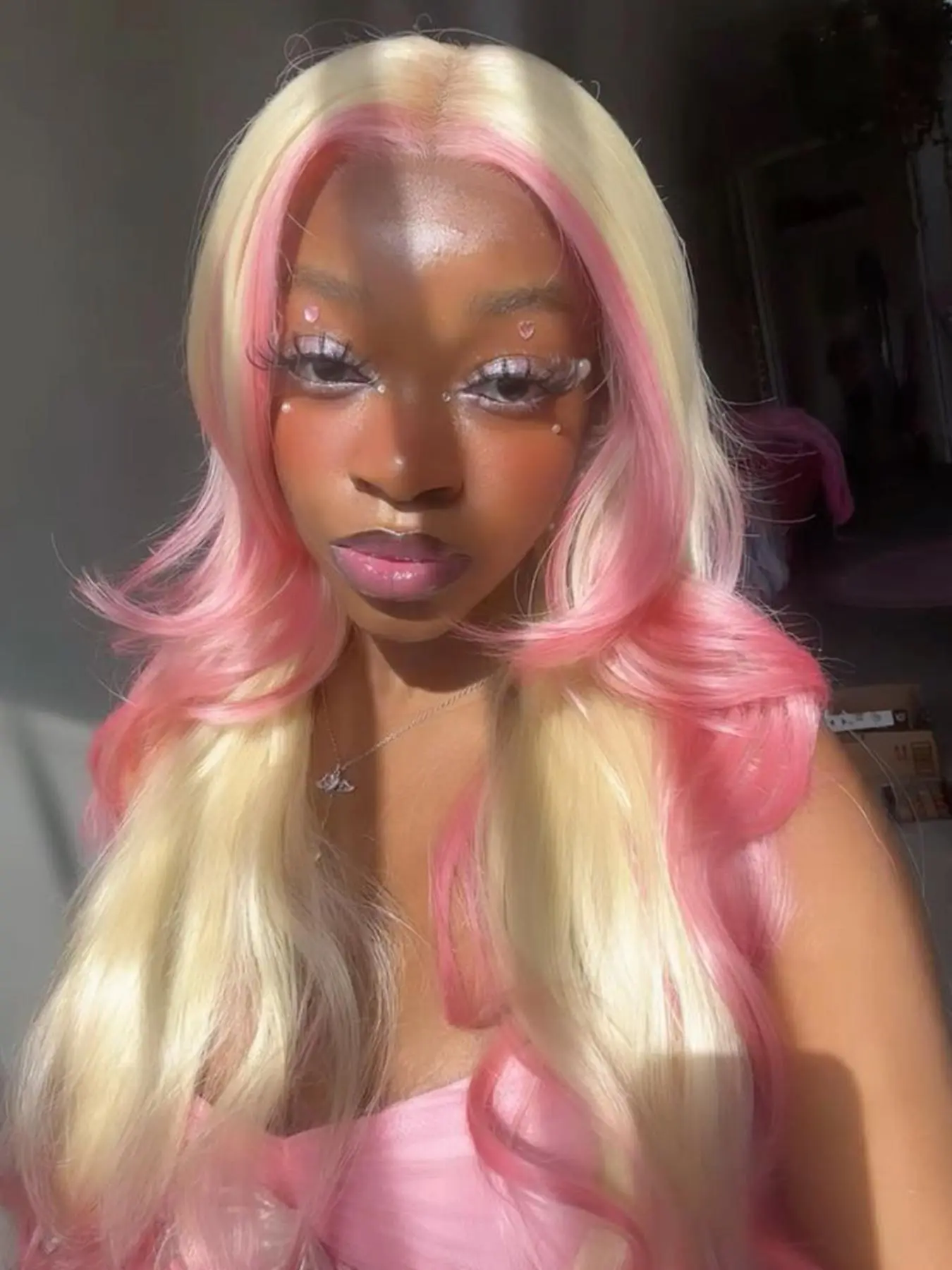 28 Inch Pink & Blonde Long Wavy Wigs for Women, 13x4 Glueless Synthetic Lace Front Wigs Highlights Gorgeous Fluffy Wigs without Bangs, Synthetic Lace Front Wigs for Party, Daily Use, Lace Frontal Wigs