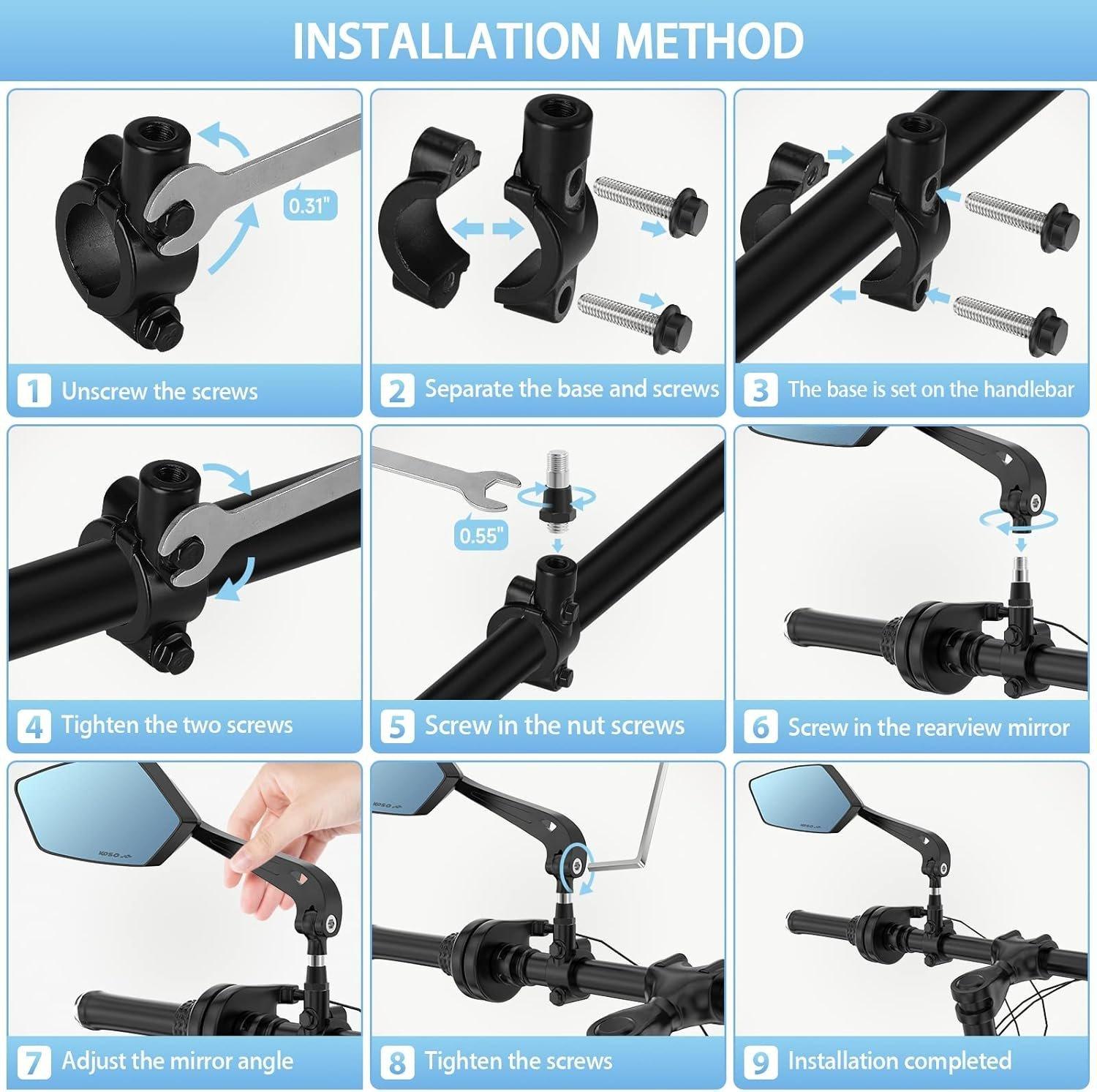 Mirror | 360 Rotatable & Foldable | Blu-ray Scratch Resistant Glass Lens | Ebike Accessories,  Mirror Handlebar Mount, Bicycle Mirrors