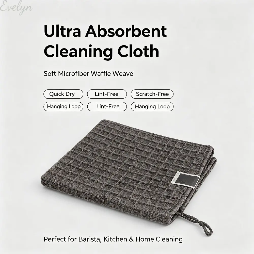 Basic Waffle Weave Microfiber Bar Towels - Super Absorbent, Quick Dry, Lint-Free Rag with Hanging Loop for Glass Cleaning, Kitchen Use, Coffee Baristas