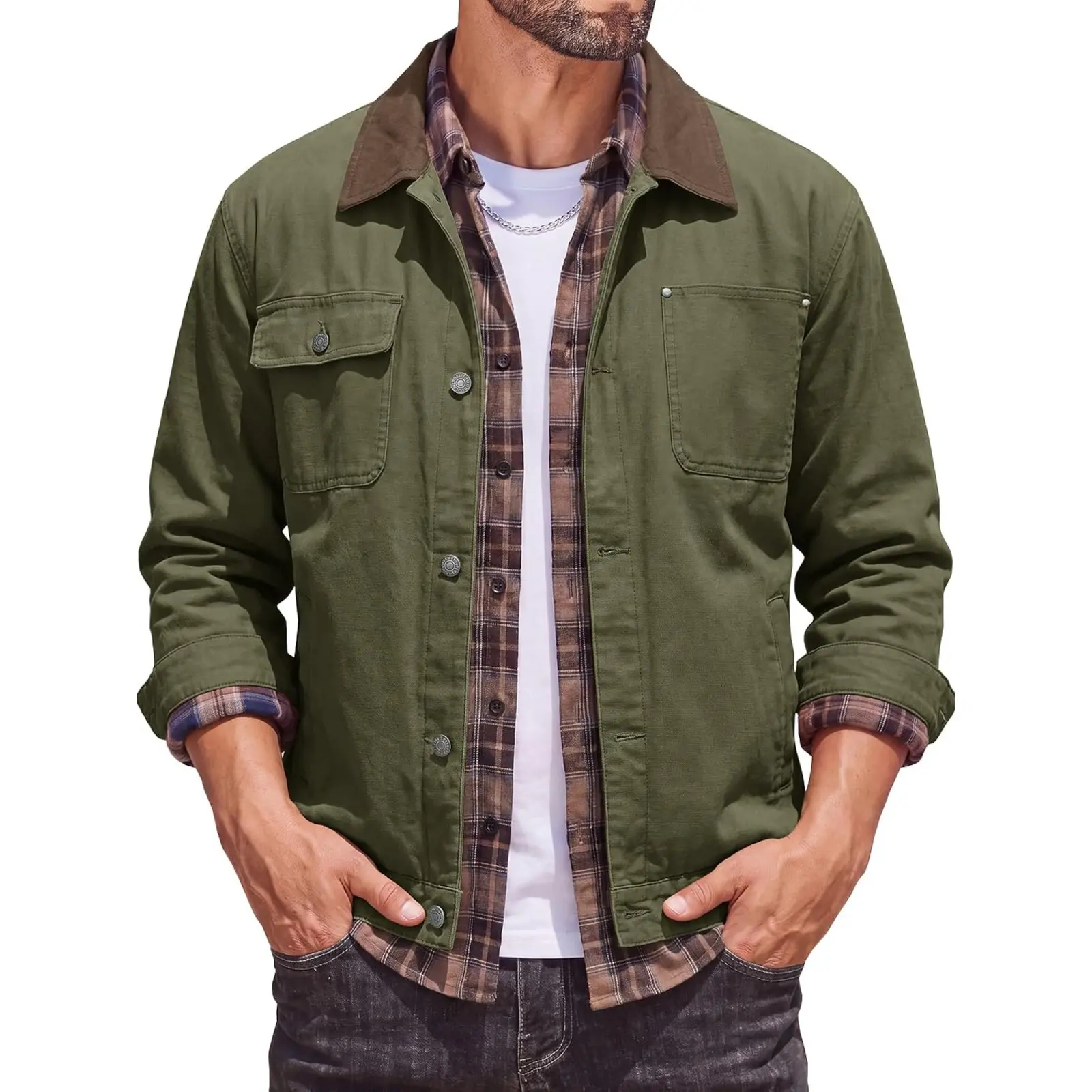 Runcati Men's Lightweight Jackets Casual Cotton Barn Vintage Fall Workwear