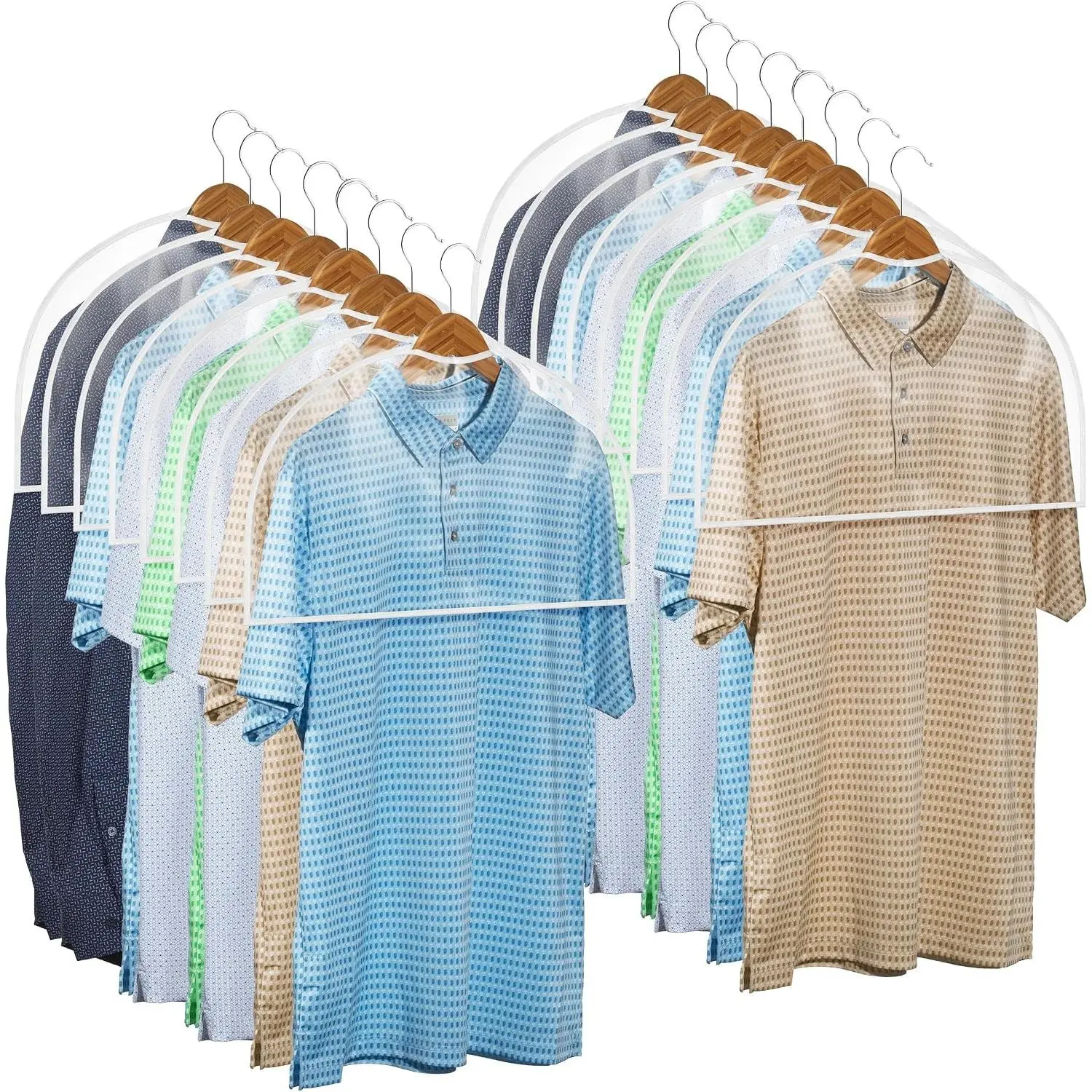 Clear Vinyl Shoulder Covers - Set of 16 Garment Protectors Keep your Suits, Dresses, Blouses, & Dust Free - Protect and Store your Clothing while In and Out of Season