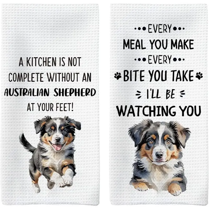 Two-piece Australian Shepherd kitchen towel set, Australian Shepherd gift, Australian Shepherd decorative hand towel, dishcloth, kitchen towel, 16 x 24 inches