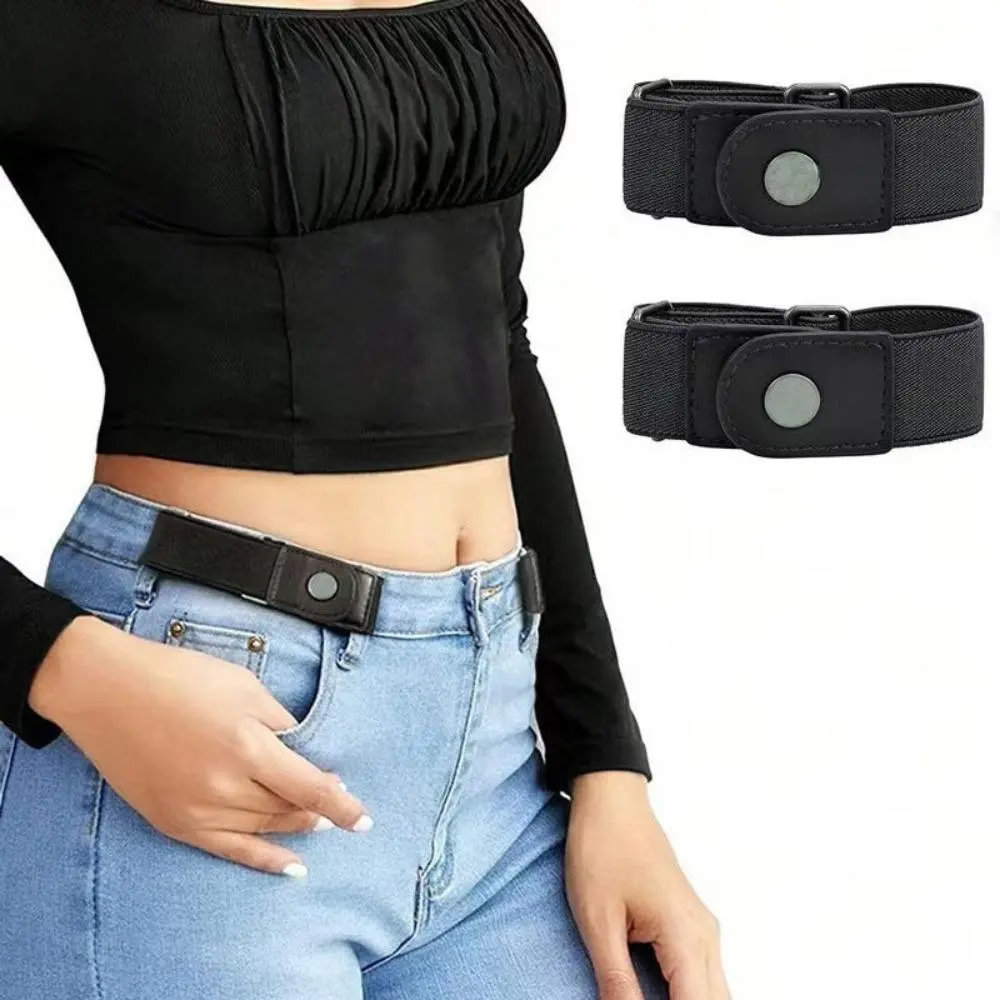 Unisex 2Pcs No Buckle Elastic Pant Waistband - Wide Soft Adjustable Loop Belt, Invisible Strap for Jeans & Casual Pants (Bag Accessory for Luggage & Bags)