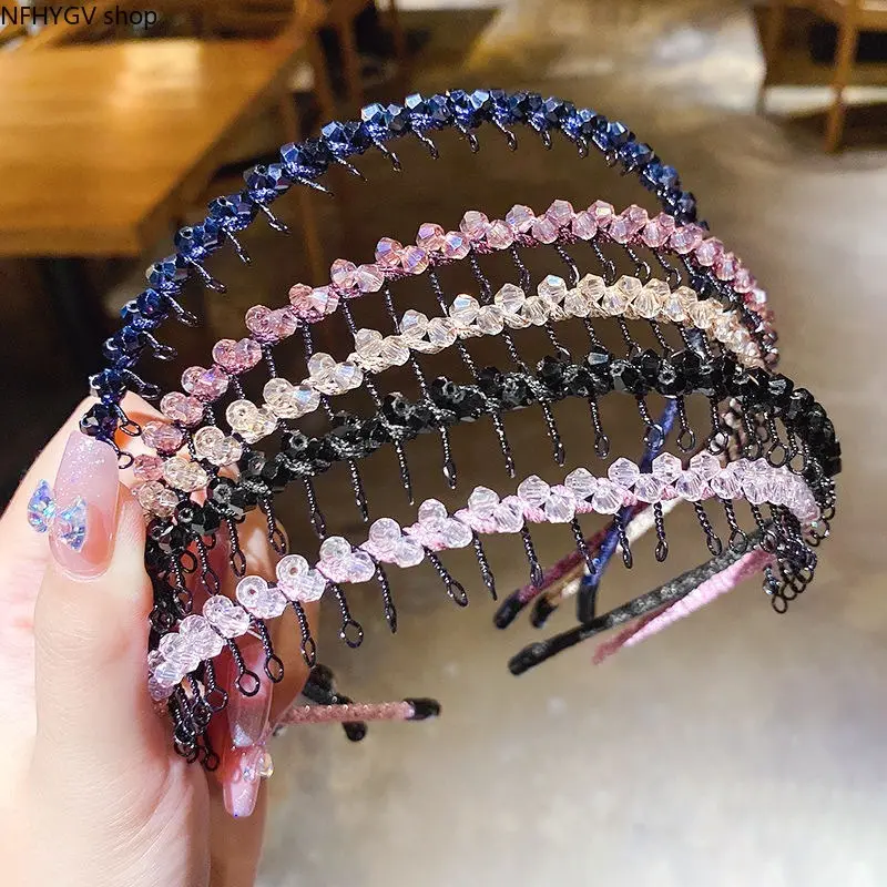 Crystal Beaded Wave Hair Band, Non Slip Metal Teeth Rhinestone Headband, Sparkly Multi Color Hair Accessory For Women Daily Makeup Washing Face And Dating Hairstyle summerwins