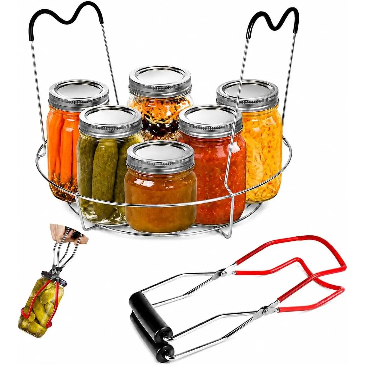 12in Stainless Steel Canning Rack with Contour Handles, Holds 7 Pint or 6 Quart Jars in  Canner Pot