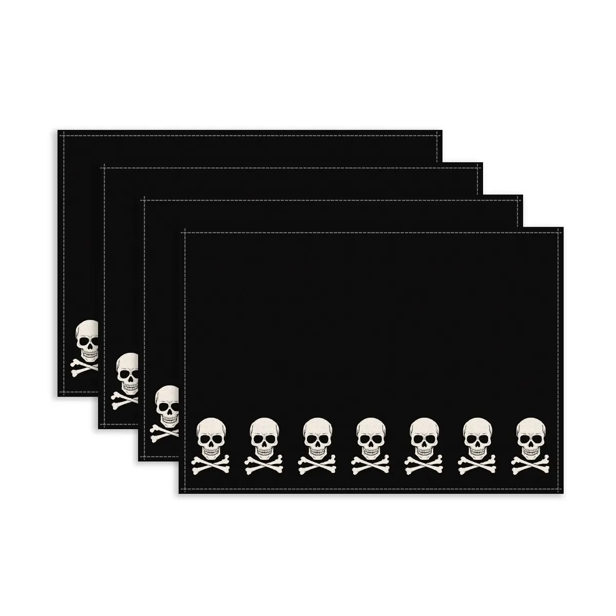 4/6pcs Classic Skull Black Halloween Placemats, Heat-resistant Table Mats for Halloween Party Gatherings, Gothic Table Decor Placemats for Halloween Dinners, Insulated Table Pads for Family Restaurant Halloween Table Decor