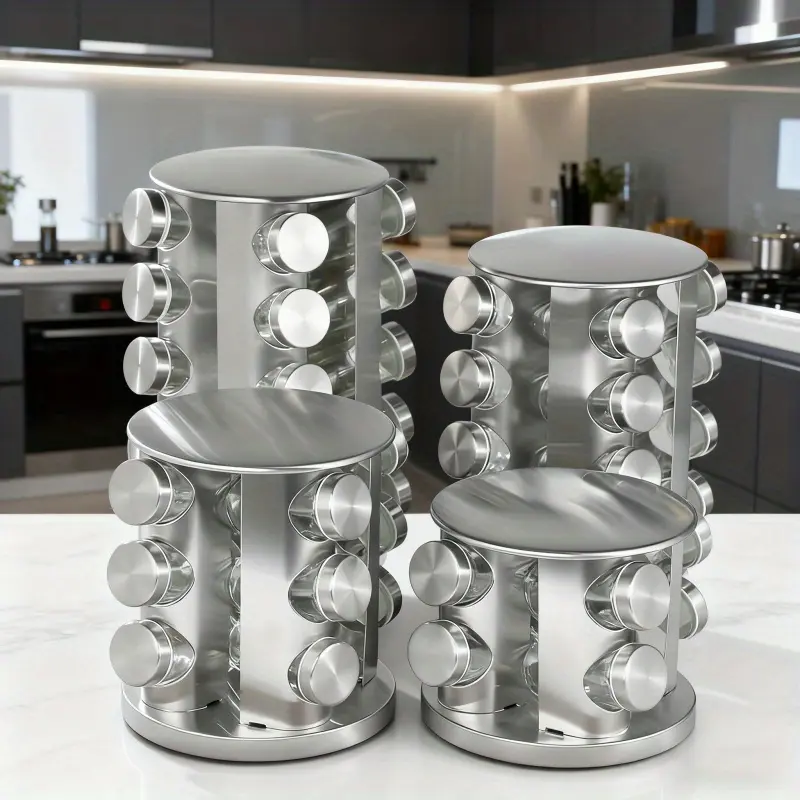 360-degree Rotatable Multi-functional Spice Rack/spice Rack/condiment Rack, Multi-layer Thickened Round Bottle Silver Spice Bottle Suit/one Bottle/one Bottle/sealed and Leak-proof/one Rack for Storage, Spice Container/storage Rack Round
