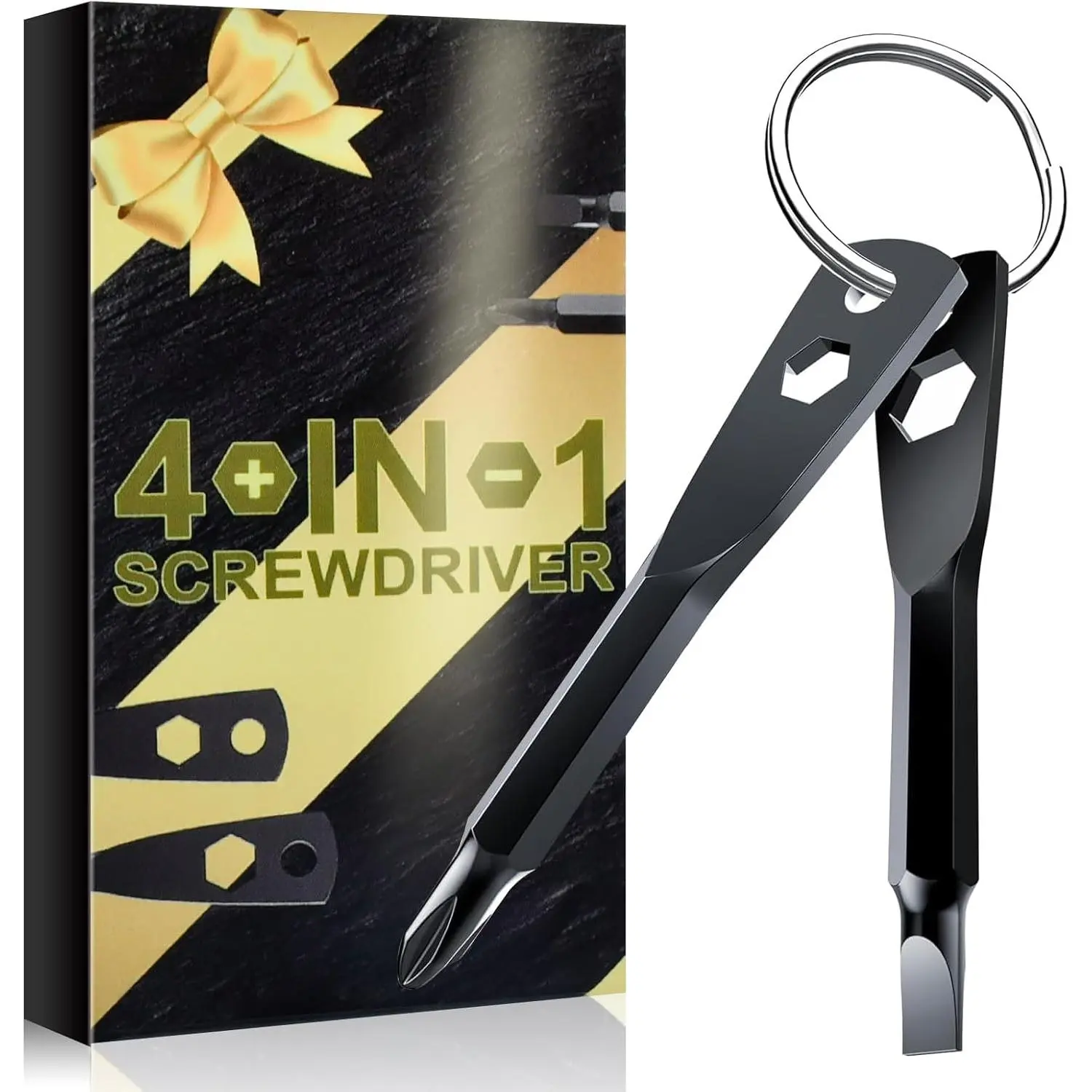 4-in-1 Keychain Screwdriver Set with Phillips, Slotted Bits & Hex Wrench – Father's Day, Valentine's Day, Thanksgiving Gift for Boyfriend, Grandpa, Dad, Anniversary Birthday Stocking Stuffers