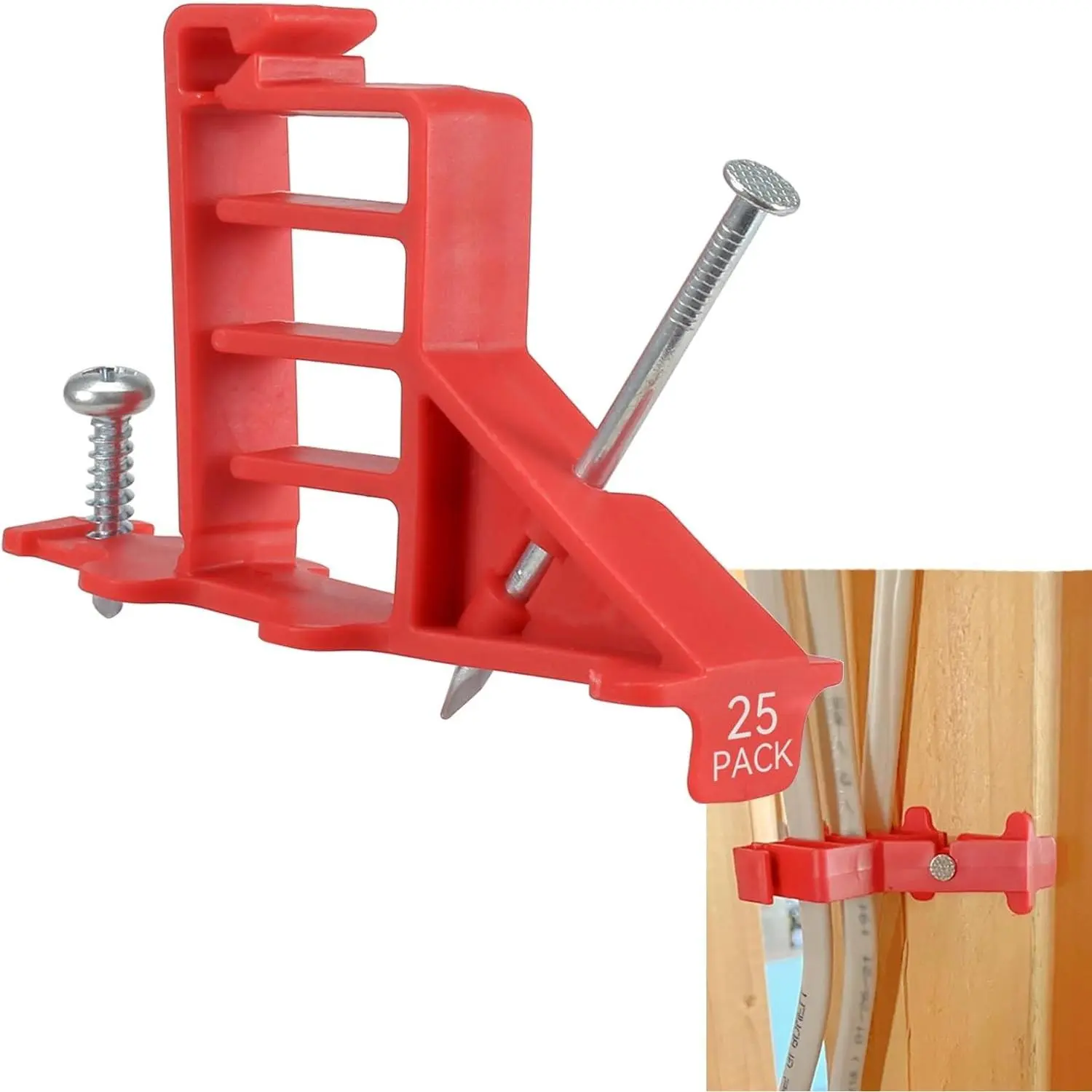 Multi Cable Staples for Romex Clips, Plastic Electrical Wire Stackers, Secures Romex, UF & (NM) Non-Metalic, Coaxial & Data/CAT 5 Cable, 25Pcs, Fast and Easy to Install