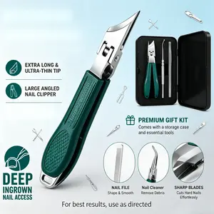 Eagle Beak Beveled Nail Clippers,3-Piece Sets of Eagle Beak Beveled Nails Clippers, Long Handle Wide Jaw Opening Anti-Splash Slanted Nail Clipper for Thick Nails, Seniors&Ingrown Care (Green)