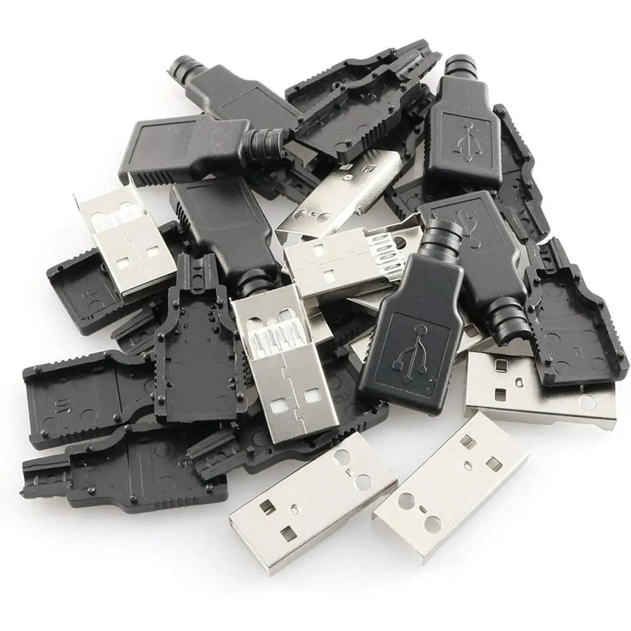 10 count USB 2.0 Connector A Type Male 4-Pin Plug with Black Plastic Cover DIY Connector