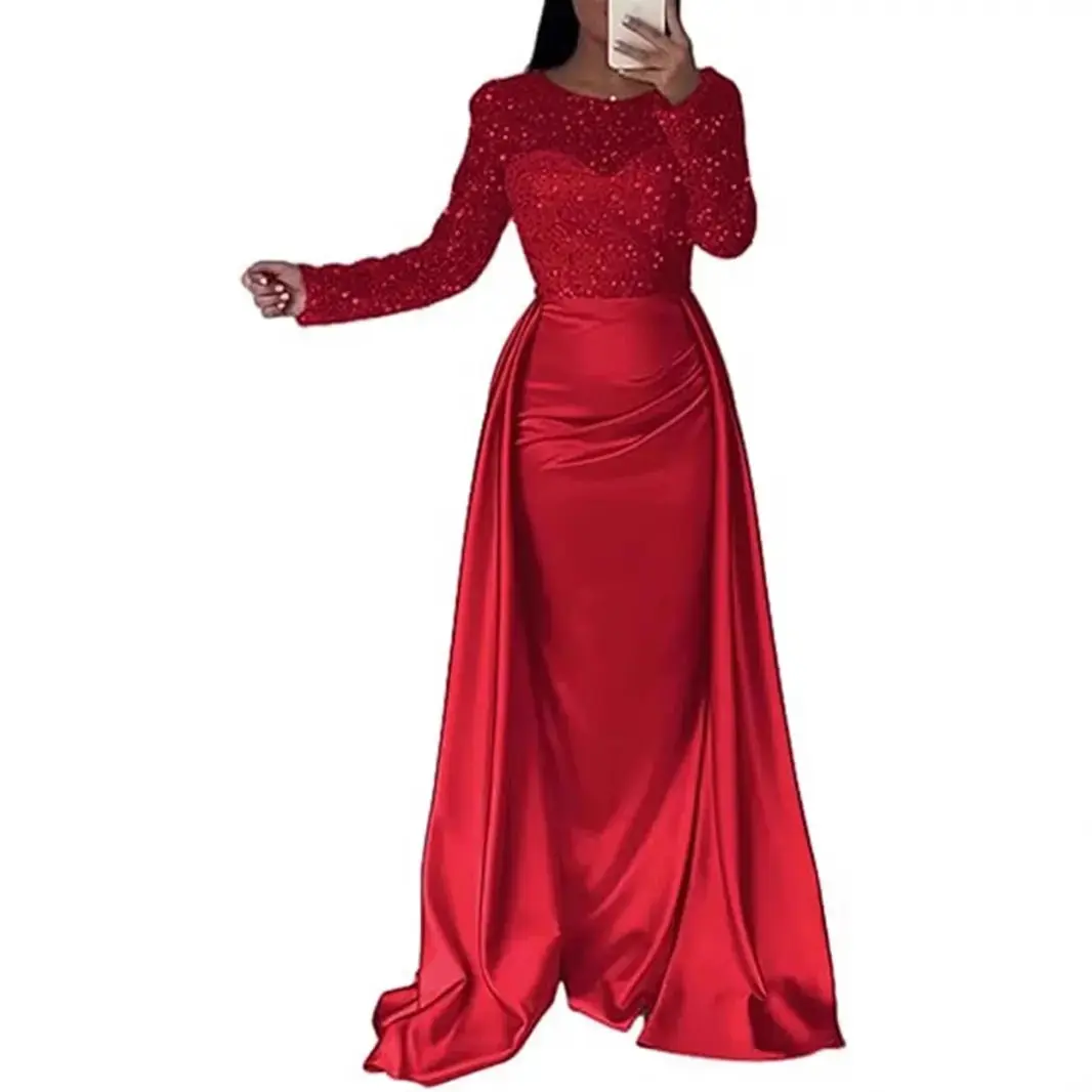 French Satin Rose Gold Fishtail Entry Lux Elegant Elegant Annual Meeting Host Dress Beaded Dress Formal Womenswear