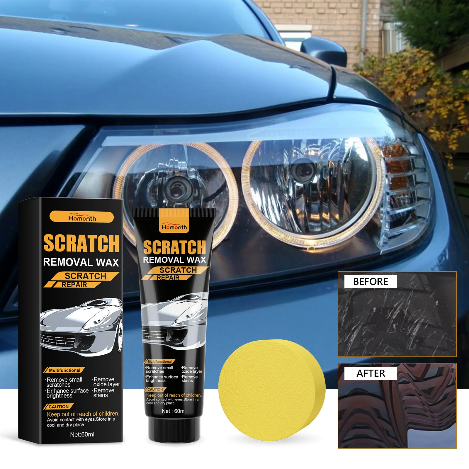 Homonth Car Scratch Repair Cream, Car Paint Fine Marks Polishing Coating Scratch And Scratch Reconditioning Repair Care Cream