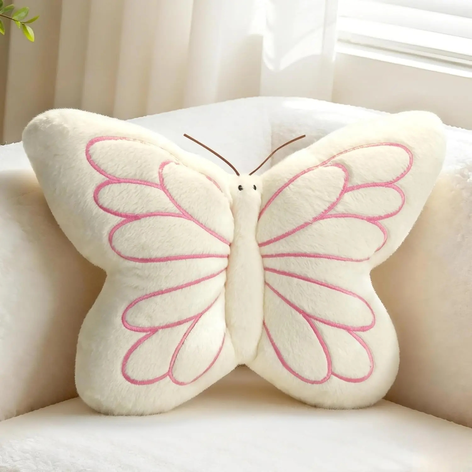 FALAX White Pillow 16.9" Plush Decorative Throw Pillows| Soft Hugging Pillows, Seat, Aesthetics Room Decor, Cute Decorative Throw Pillows for Bedroom Couch Bed Dorm