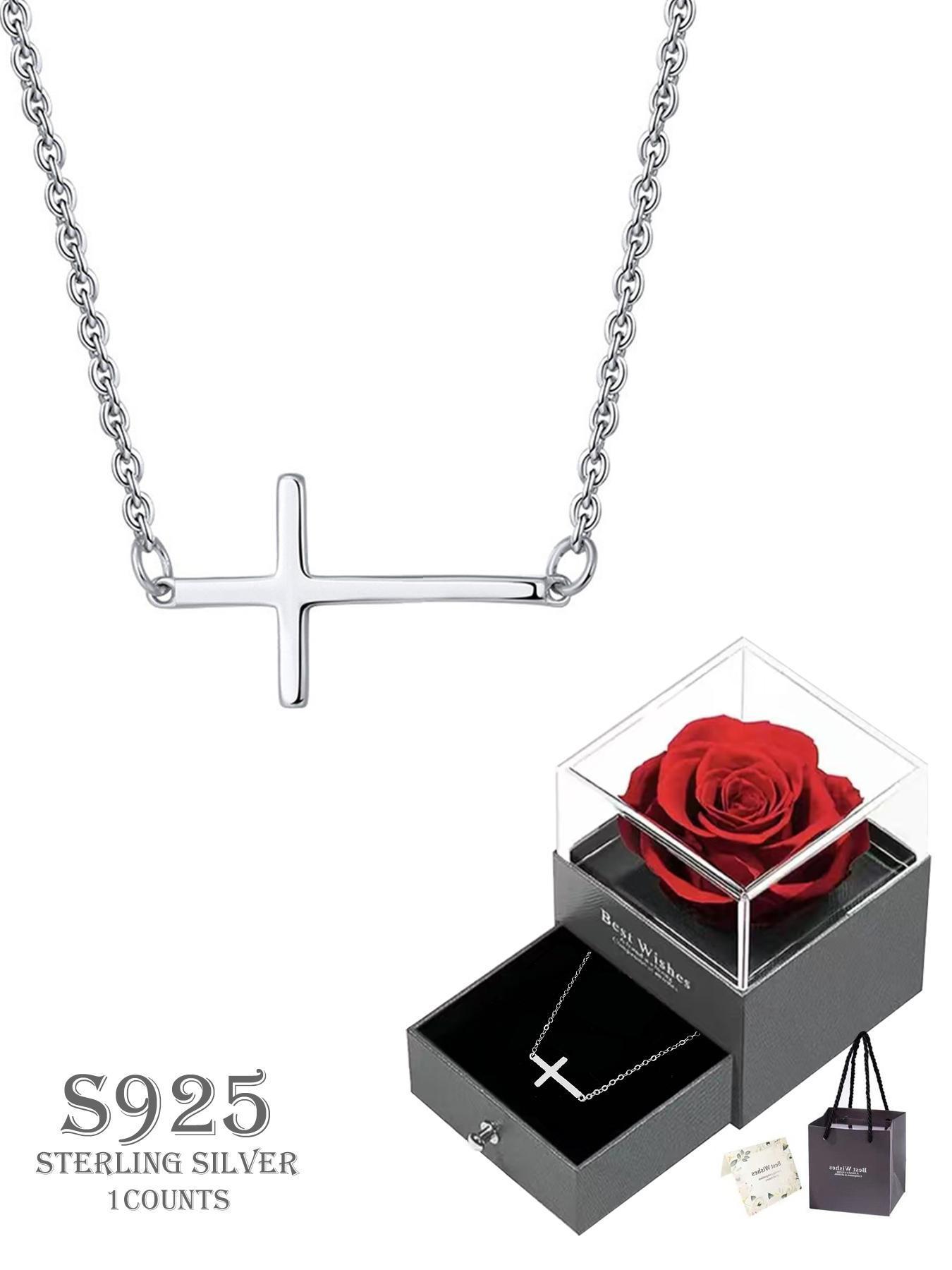 925 Sterling Silver Dainty Cross Pendant Necklace for Women & Girls, Fashion Jewelry for Party, Daily Clothing Decor, Trendy All-match & Exquisite Jewelry for Birthday Gift