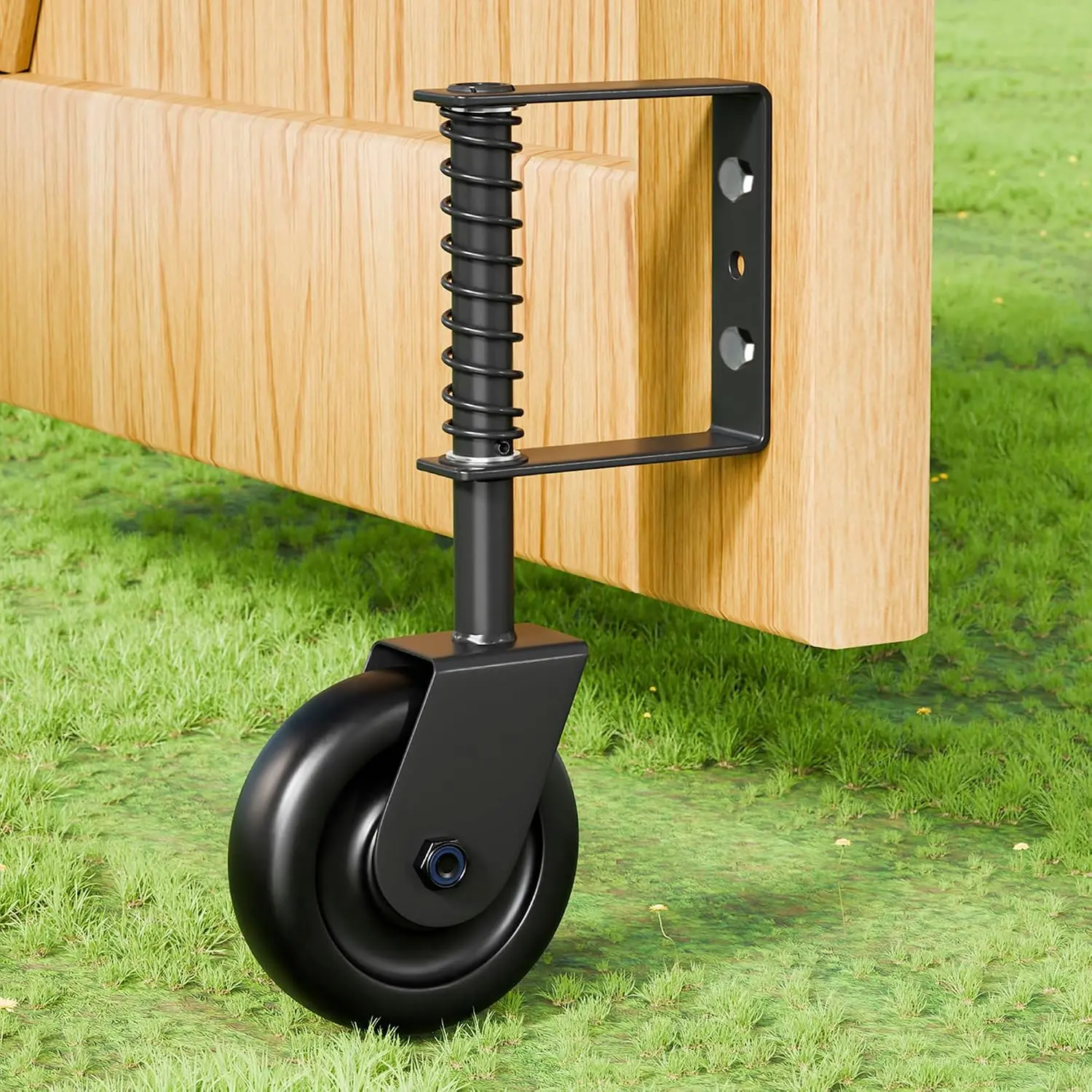4.3" Heavy Duty Gate Wheel, Black Gate Casters for Outdoor Wooden Gate Fence, Spring  Gate Caster Wheel with Bearing, Gate Wheels with 360° Swivel, 1 Pack