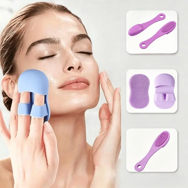 2pcs Silicone Nose and Face Cleaning Brush Set Mini Finger Design Soft and Gentle Silicone Brush Deep Pore Cleaning, Exfoliation Massage Tool Nose and Eye Makeup Removal, Daily Skincare and Beauty Tools