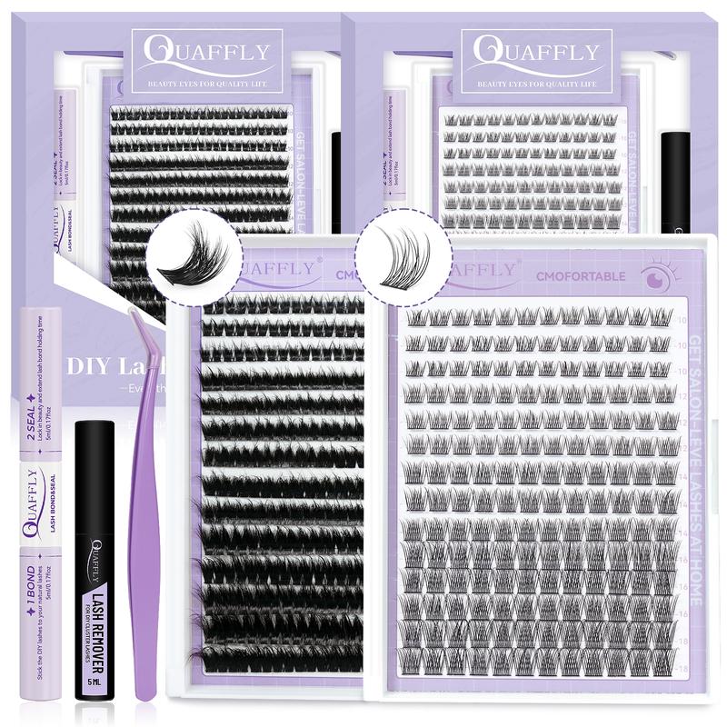 Mixed Length Eyelash Extension Kit, 1 Set Individual False Eyelashes with Tweezers & Glue, Natural Look Eyelash Extensions, Self Grafting Eyelash Clusters, DIY Lash Cluster