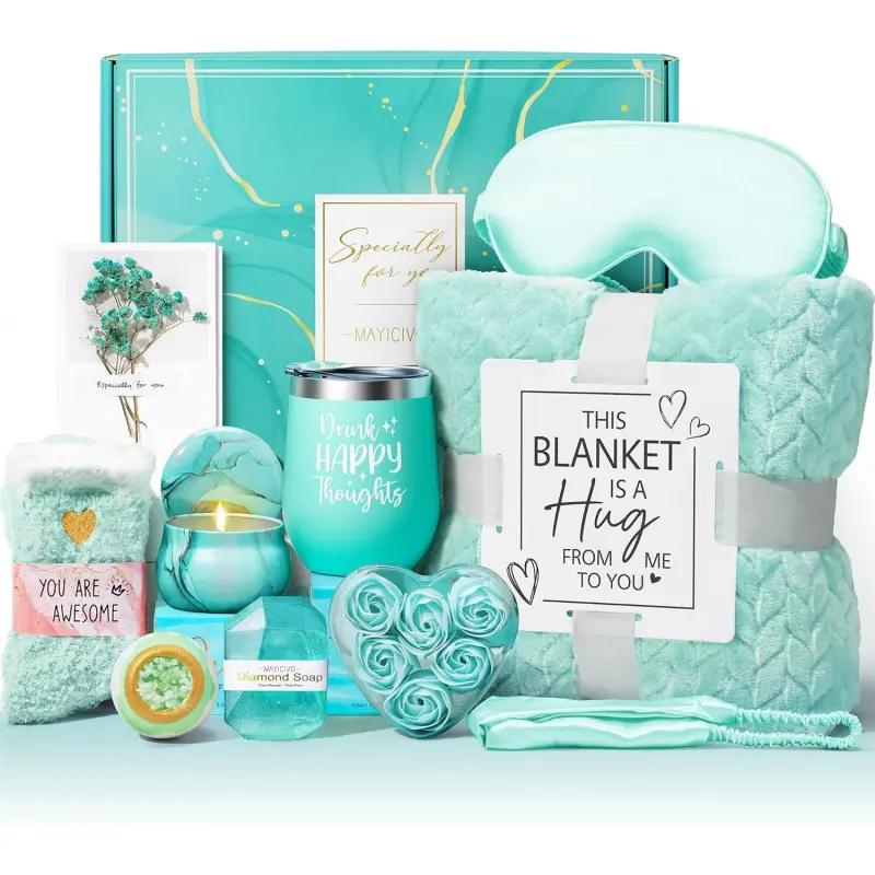 Birthday Gifts for Women Self Care Gifts Get Well Soon Gifts, Ocean Relaxing Spa Gifts Basket Care Package w/ Luxury Flannel Blanket, Christmas Gifts Idea for Mom Her Friends Sister Wife