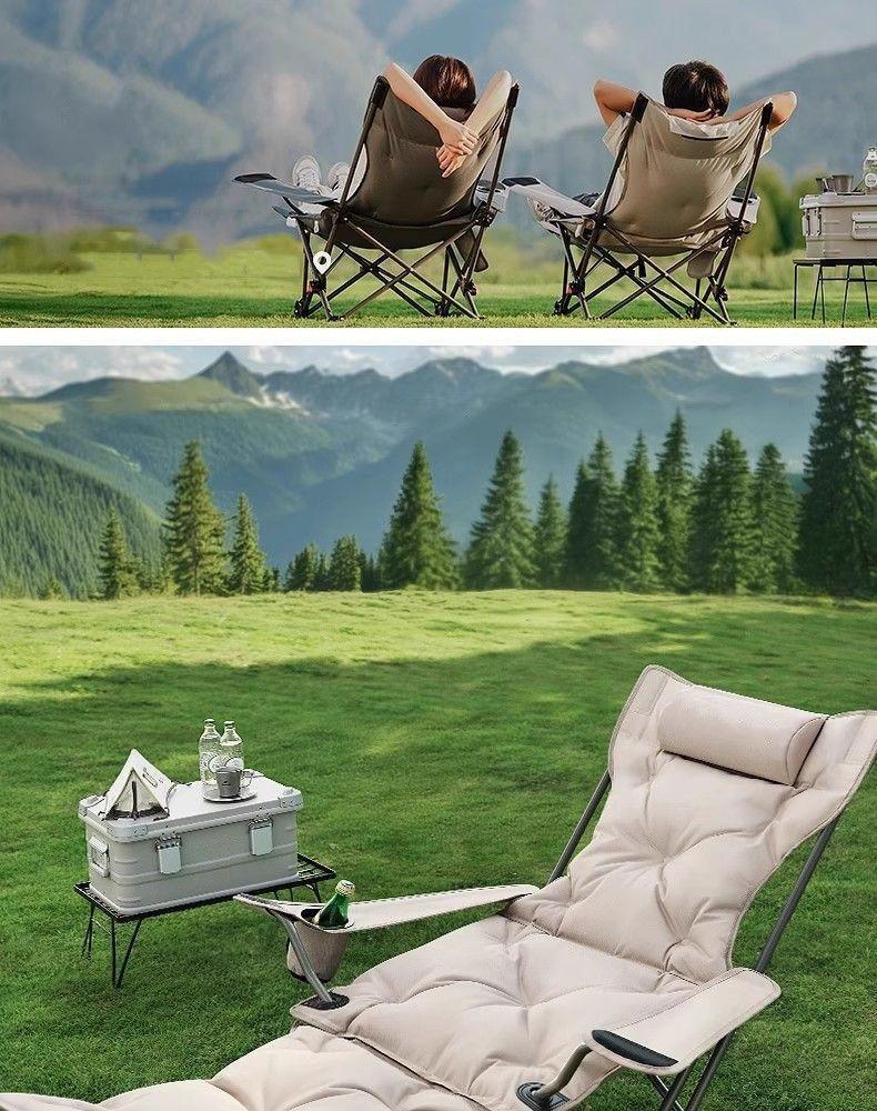 Foldable 4-Position Adjustable Lounge Chair with Armrests Thickened for Outdoor Indoor Use Portable Recliner for Camping Office Resting
