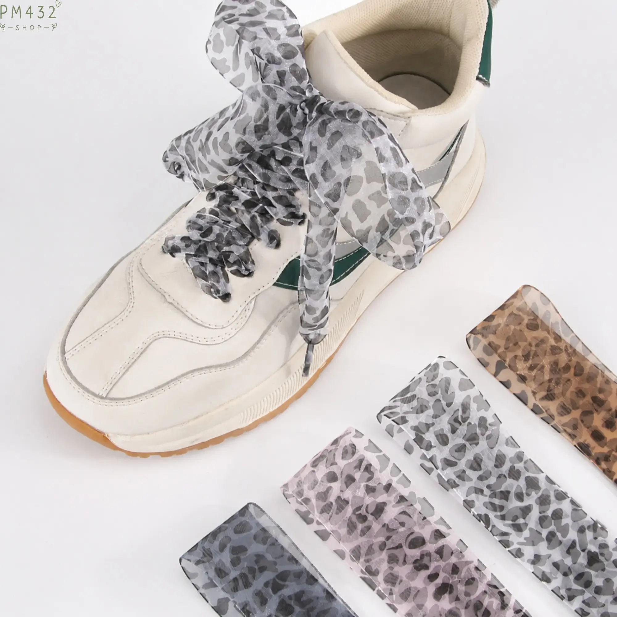 Leopard Print Shoelaces, Extra Wide 4cm Sheer Organza Ribbon Laces for Sneakers, Stylish Animal Pattern Shoe Accessories, Decorative Lace Up Replacement for Women Men, Casual Streetwear, Fashion Shoes, Everyday Outfit Upgrade
