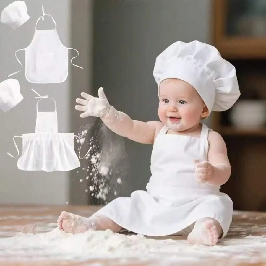 2pcs Newborn Photography Outfit Set, Including Chef Uniform, Hat And Apron, Soft & Cute, Suitable For Baby Boy & Girl Photography Props, Newborn Party Gift, Newborn Essentials