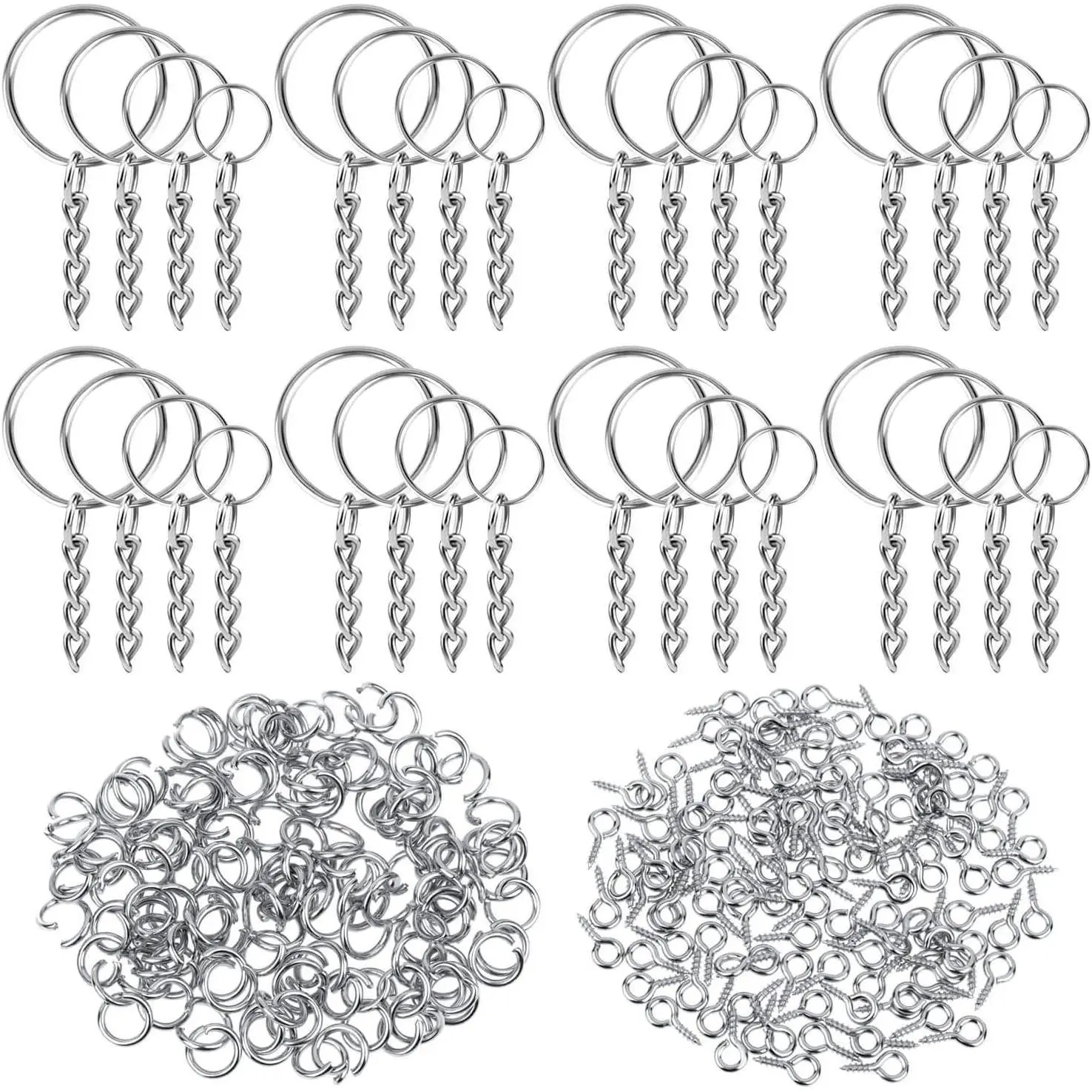 Key Chain Rings,  360 count Key Rings Bulk with Jump Rings and Screw Eye Pins