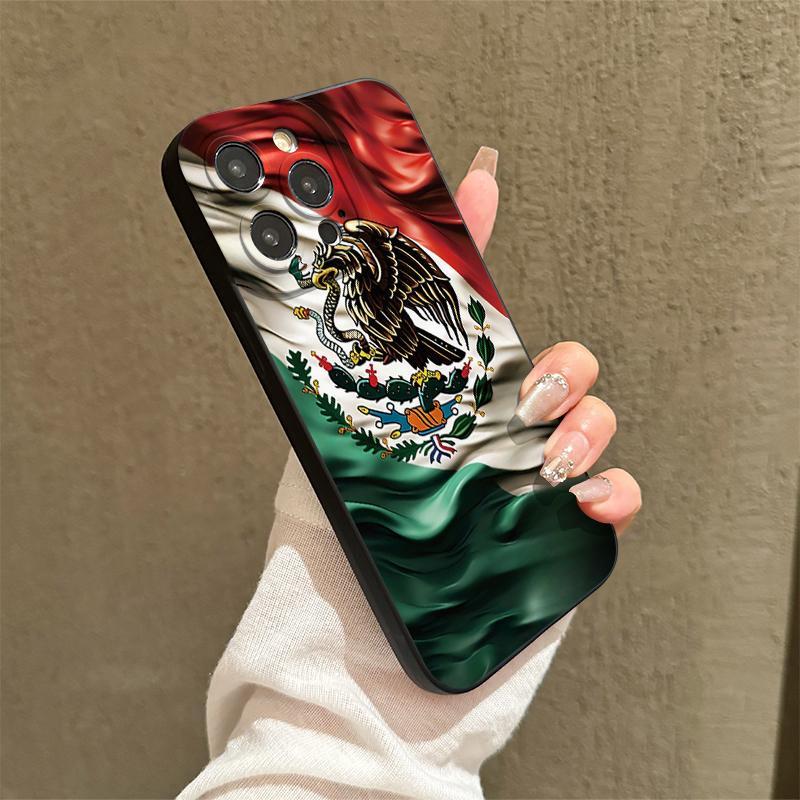 Mexico Flag Pattern Phone Cases with Lens Protector, Shockproof Mobile Phone Case, Decorative Phone Protector Cover, Phone Accessories Compatible with iPhone 17 16 15 Pro Max Case iPhone 14 Pro Max Case iPhone 11 Cases