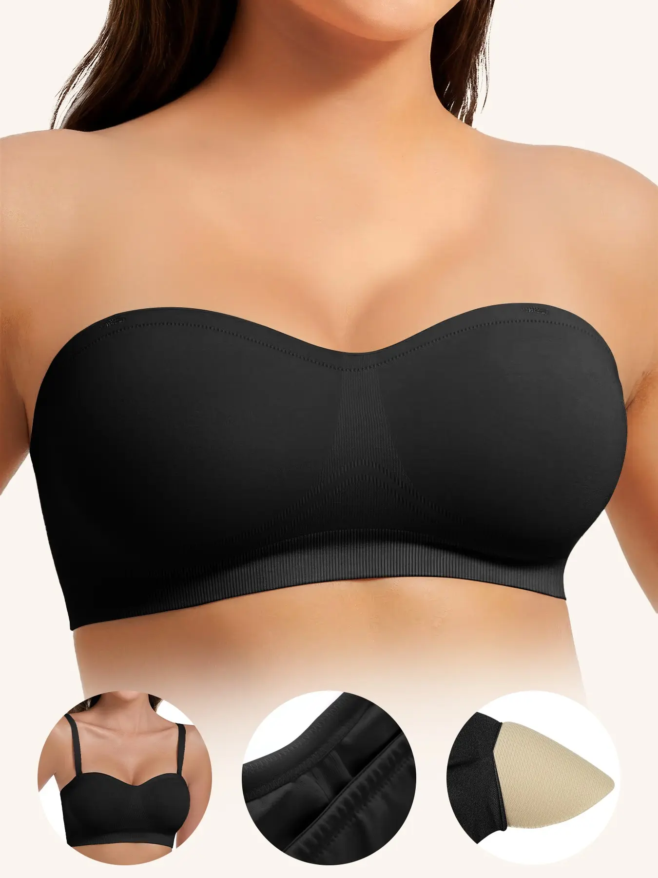 Strapless Bras for Women Wirefree Non-Slip Tube Top Padded Bandeau Bra Adjustable Straps Invisible Bralette Seamless  Everyday Bra