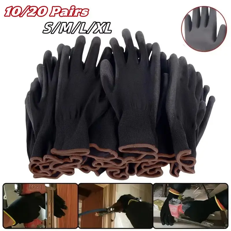 10/20 Pair Logo Free Polyurethane Gloves Safety Work Gloves Repair Gloves Palm Coated Gloves Carpenter Repairman Supplies PU Coated Glove