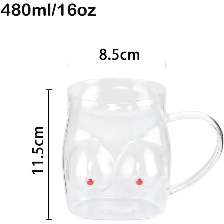 haozaikeji Creative Female Form Glass Cup Funny Boobs Glass Mug Ice Tea Coffee Mug Double Layer Art Drinking Cup Feminist Breast Cancer Survivor Awareness Milk Cup Souvenirs