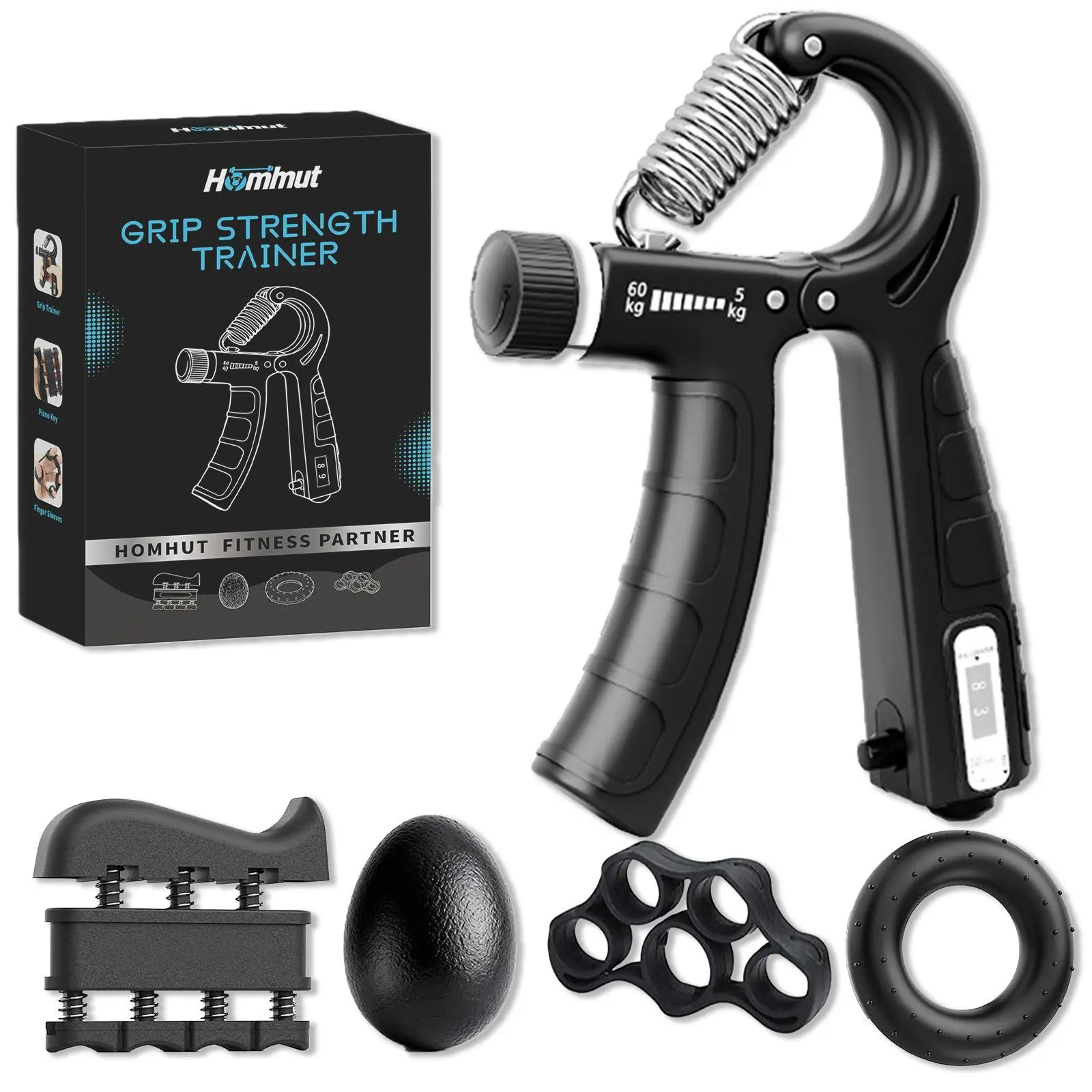 6-in-1 Adjustable Hand Grip Strengthener Kit Forearm Trainer Finger Exerciser for Grip Strength
