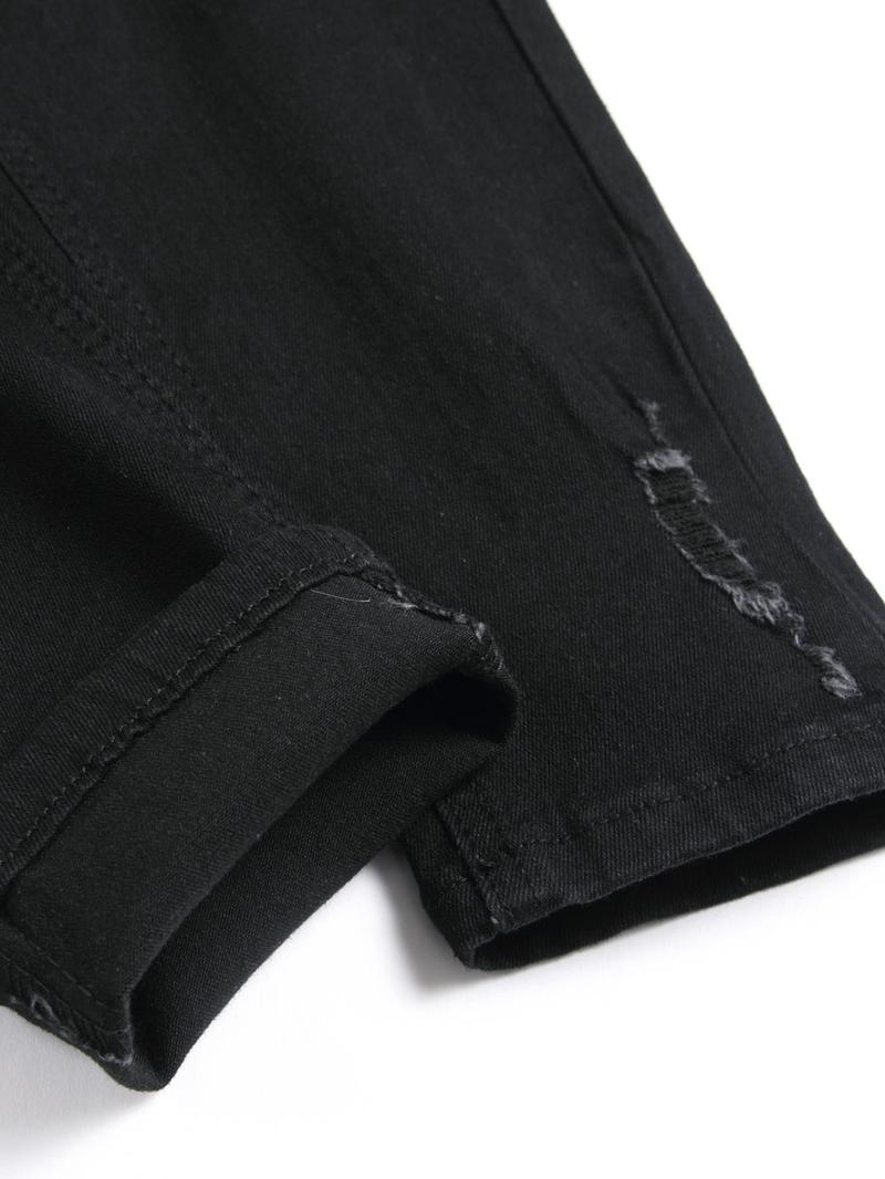Men's Solid Color Ripped Skinny Jeans, Casual Comfy Denim Pants for Daily Wear, Fashion Men's Bottoms for All Seasons, Cotton