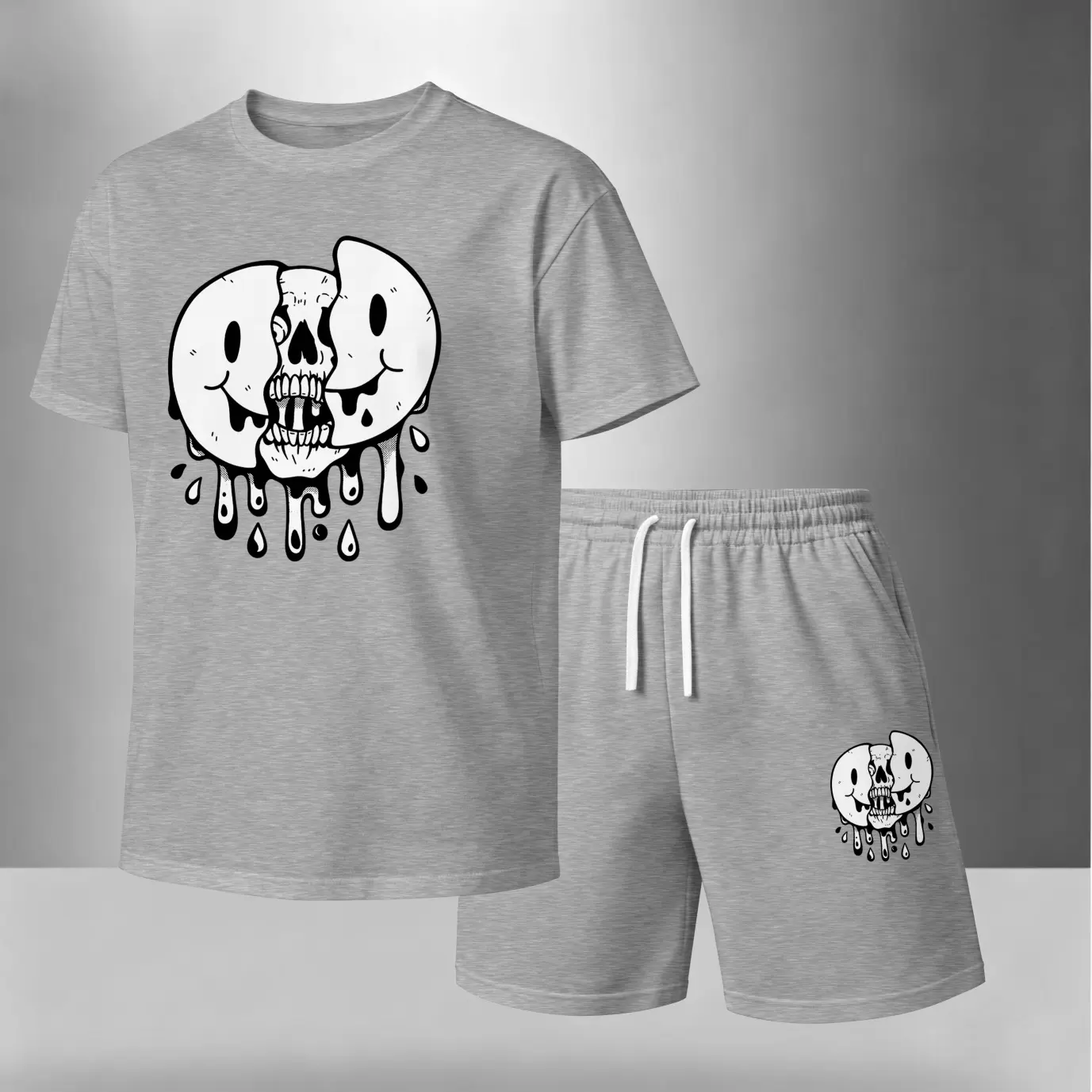 Men’s The Cool Face Printed Casual Short Sleeve T Shirt and Shorts Set, Summer 2 Piece Outfit, Soft Breathable Matching Set with Drawstring Shorts for Beach, Outdoor Activities, Travel, Workout, and Everyday Style