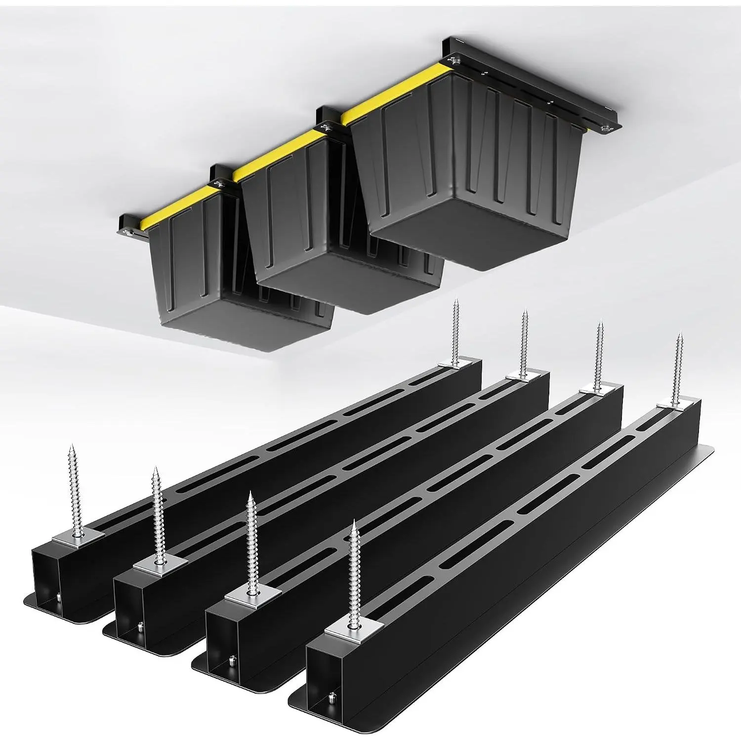 Ceiling Storage Rack, Heavy Duty Overhead Garage Storage Rack, Adjustable Ceiling Bin Storage System, 4 Sets for 3 Bins, 26 Inch