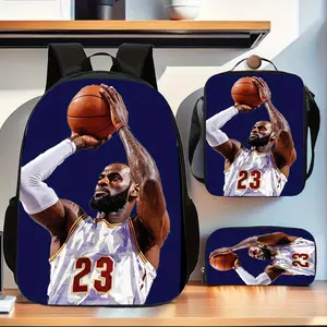 3pcs Basketball Backpack Set - Vibrant, 1*Lunch Bag, 1*Pencil Case, Preppy, and Ultra-Lightweight Design with Adjustable Straps, Polyester Lined, Secure Zipper Closure