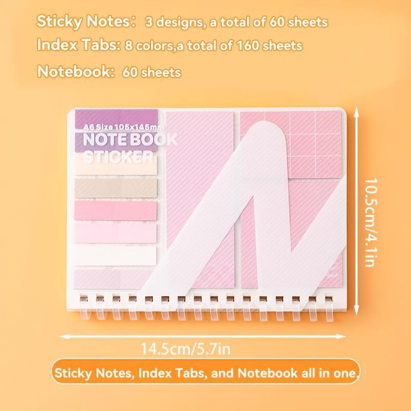 Notebook Combination, 1 Count Convenience Notes, Including 60 Sheets Sticky Notes, Index Tabs, Notebook, School Office Supplies, Stickers, Removable Dividers Tabs