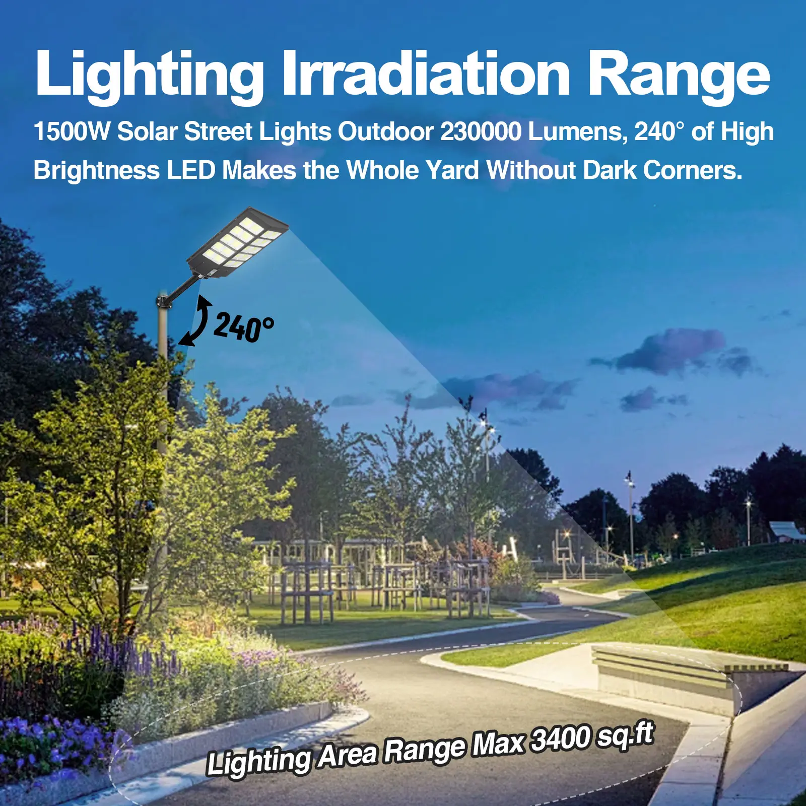 Garvee High-Brightness 4800W/5200W Solar LED Street Light – IP67 Waterproof, Motion Detector, Remote Control, Dusk to Dawn – Outdoor Commercial Parking Lot and Area Lighting