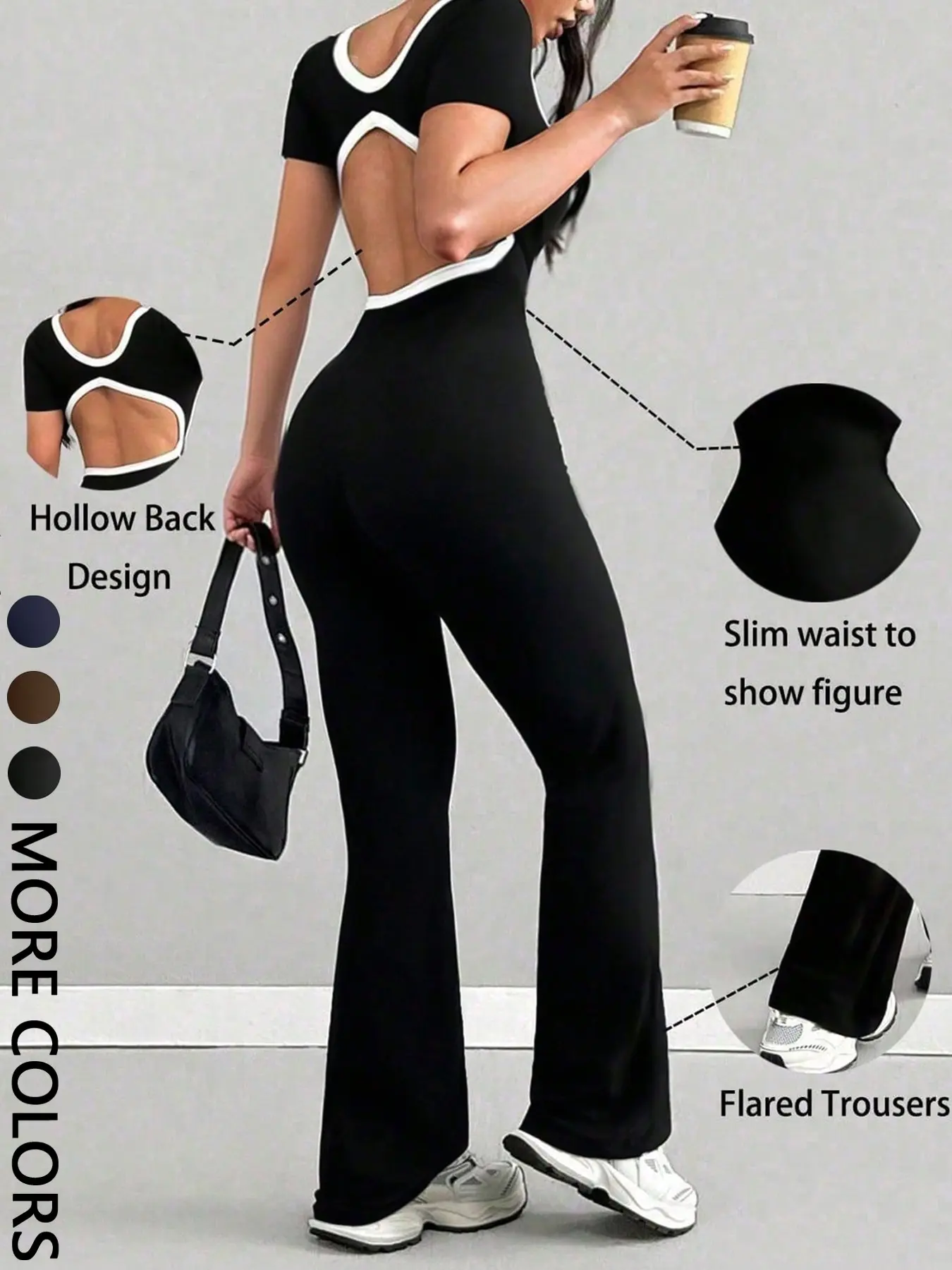 Casual Slim Fit Romper, Colorblock Backless Flared Pants, Comfortable and Stylish One-Piece Clothing for Daily Wear