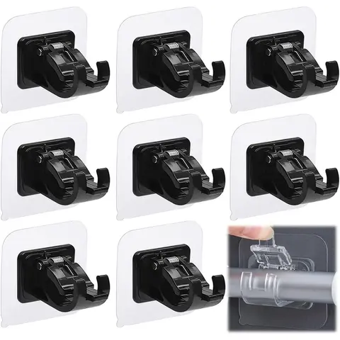 8-Pack Abs Curtain Rod Brackets - Glueless No-Drilling Self-Adhesive Hooks, 6x6 cm Stainless Steel Waterproof Durable Rails, 5kg Load Adjustable Easy-Install Solution for Camping, Bathroom