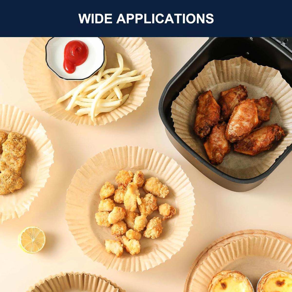 Air Fryer Paper Liners, 100Pcs Parchment Paper, Air Fryer Liners Disposable for Microwave, Non-Stick Air Fryer Liner Square Free of Bleach (6.3IN) Baking Supplies Kit Bakeware