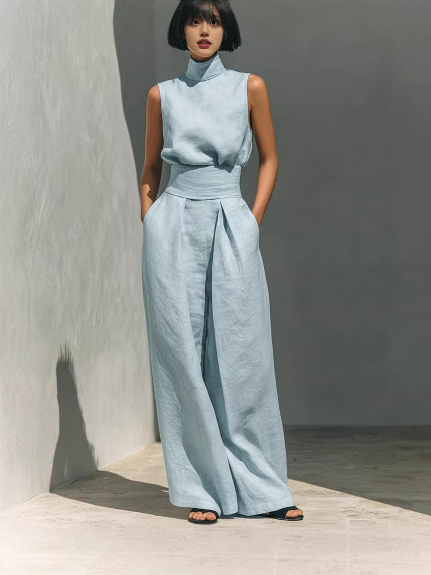 2026 Summer New Arrival: European-Style Cotton and linen Sleeveless Top and Casual Trousers Two-Piece Set for Women-Perfect for lounging at home, vacations, and walks-Great as a holiday gift for women-Ideal for everyday wear Lounge Pants Clothes Suits