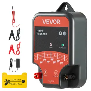 【DealsForYouDays】VEVOR Electric Fence Charger, 10kV 2J, AC DC Electric Fence Energizer with LED Indicator, 1.86 Miles Range, Powerful Plug-in Fences Charger, Prevents Wild Animals Intrusion for Livestock Poultry